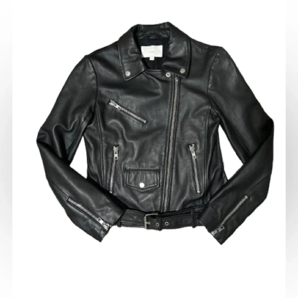Walter Baker Liz Black Lamb Leather Moto Jacket with Silver Hardware